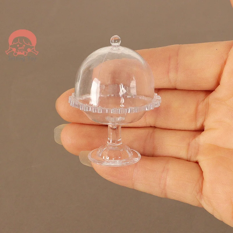 1:12 Dollhouse Miniature Transparent High Tray Dessert Plate W/Cover Cake Fruit Tray Kitchen Decor Toy Doll House Accessories