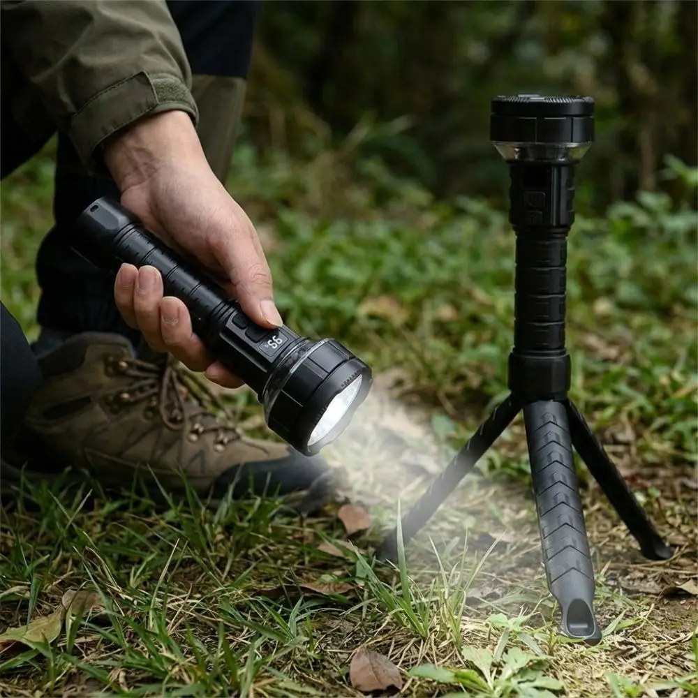 With Tripod Dual Side LED Flashlight Digital Display 10 Core Rechargeable Camping Torch Long Range Side Light Hiking Light