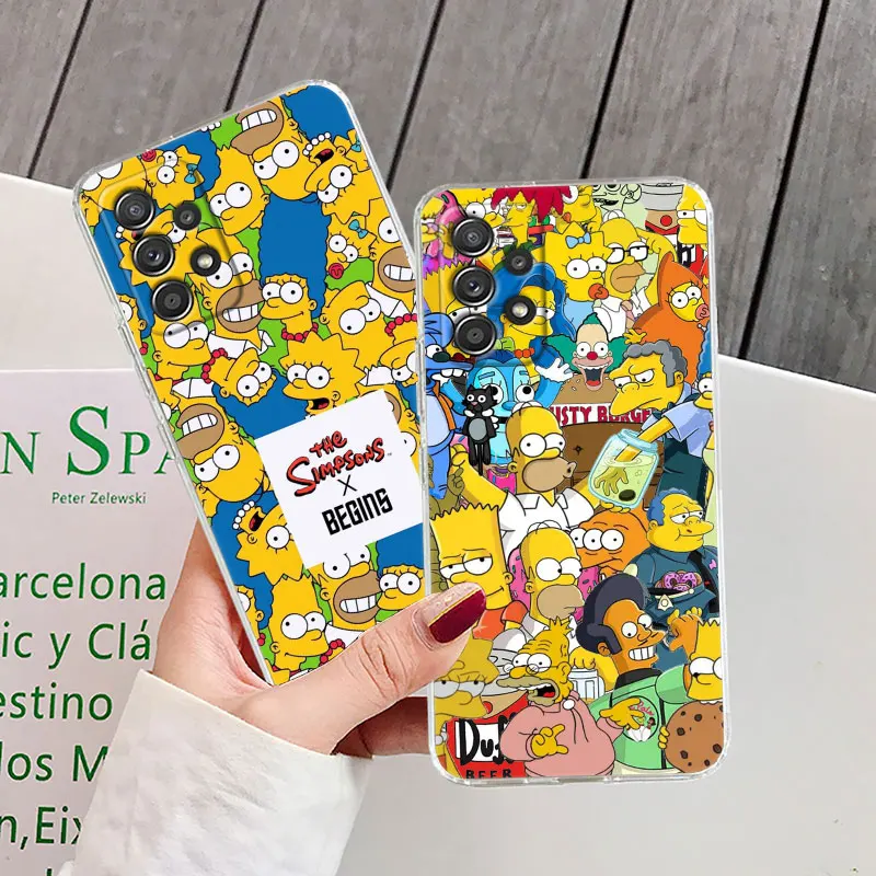 Cartoon Homer S-Simpson-Family For Samsung Galaxy A55 Case A54 A52 A53 5G A15 A14 A13 A21S A23 A34 A35 A33 A72 Clear Phone Cover