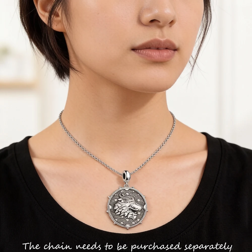 Coin Drache & Tiger Pendant Dangle Charm Women Men Punk 925 Sterling Silver  Fine Jewelry
