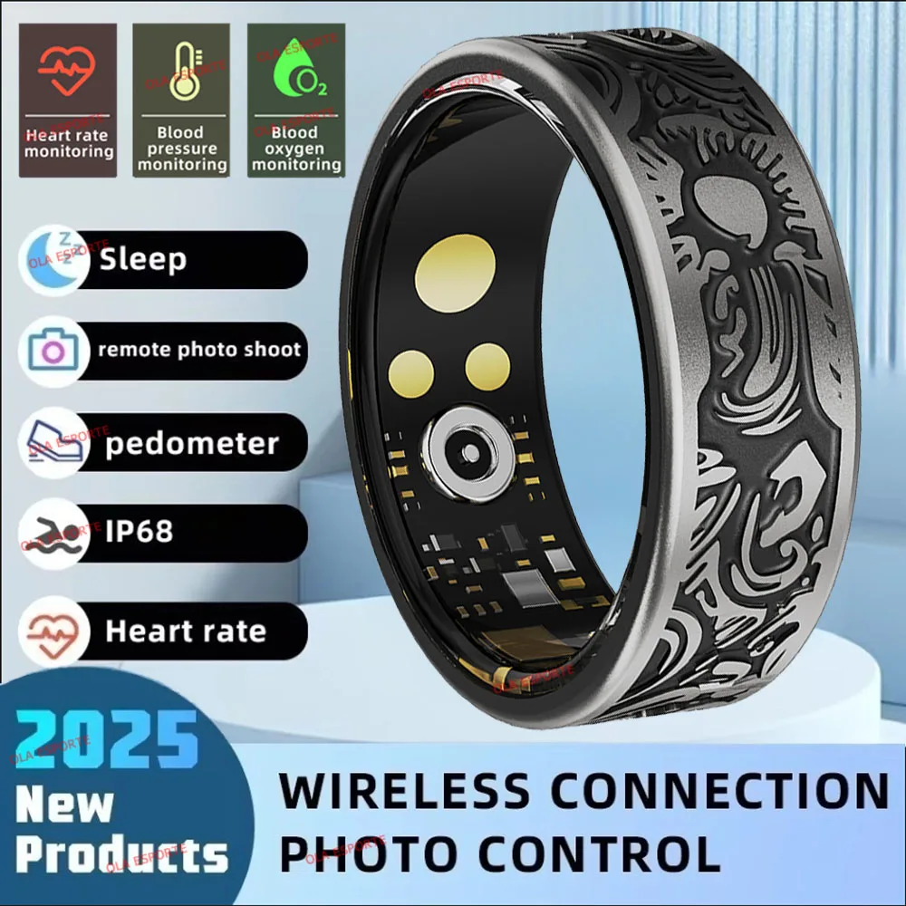 

2025 New Smart Ring Men's and Women's Heart Rate Oximetry Sleep Monitor IP68, Multi-Sport Modes Finger Rings for Android and i0s
