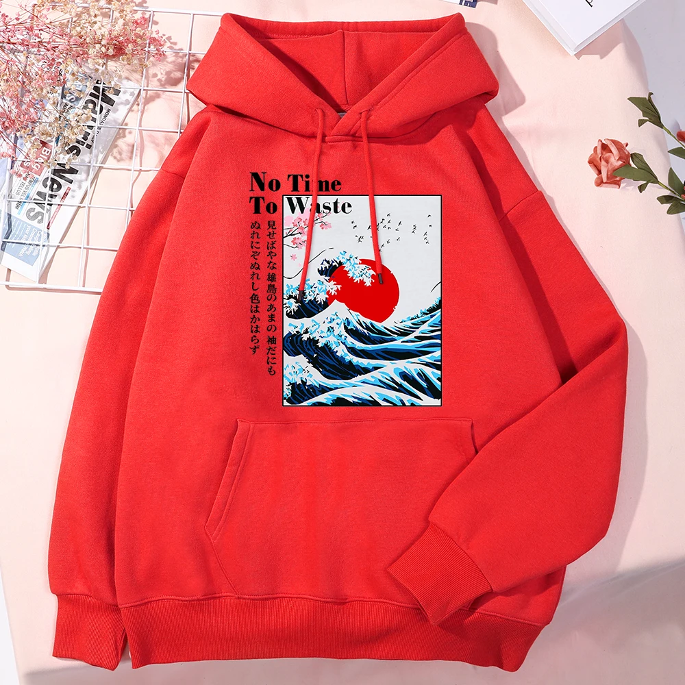 Japan Cherry Blossom Wave Sun Hoodies For Men Kpop Oversize Streetwear Aesthetic Warm Sweatershirts Autumn Quality Man Pullovers