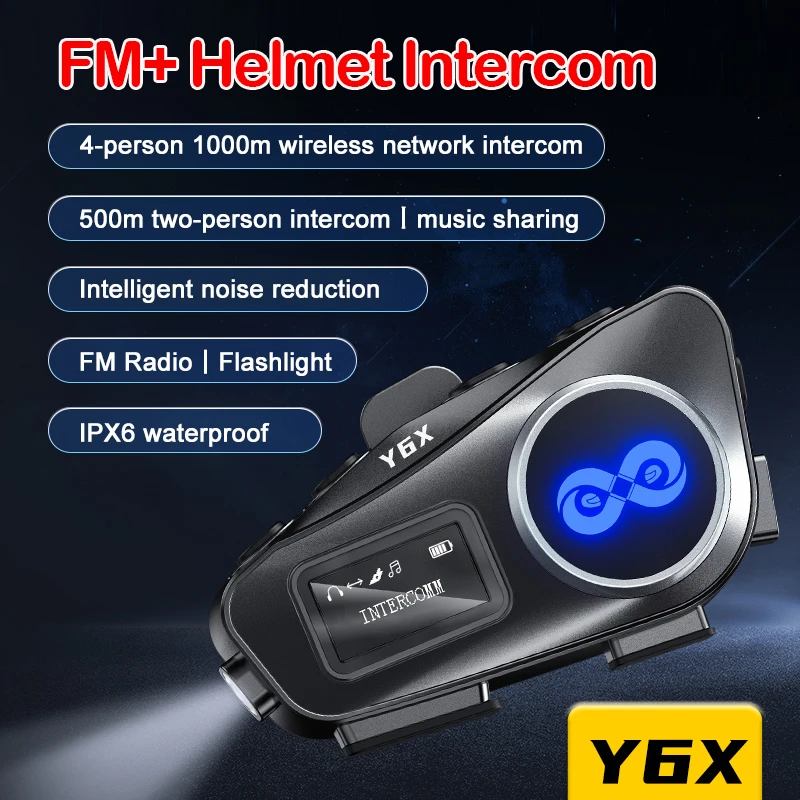 BT5.1 FM Motorhelm Intercom 1000M Interphone Headset Muziek delen IPx6 met LED-verlichting voor 4 rijders Groepsgesprekken