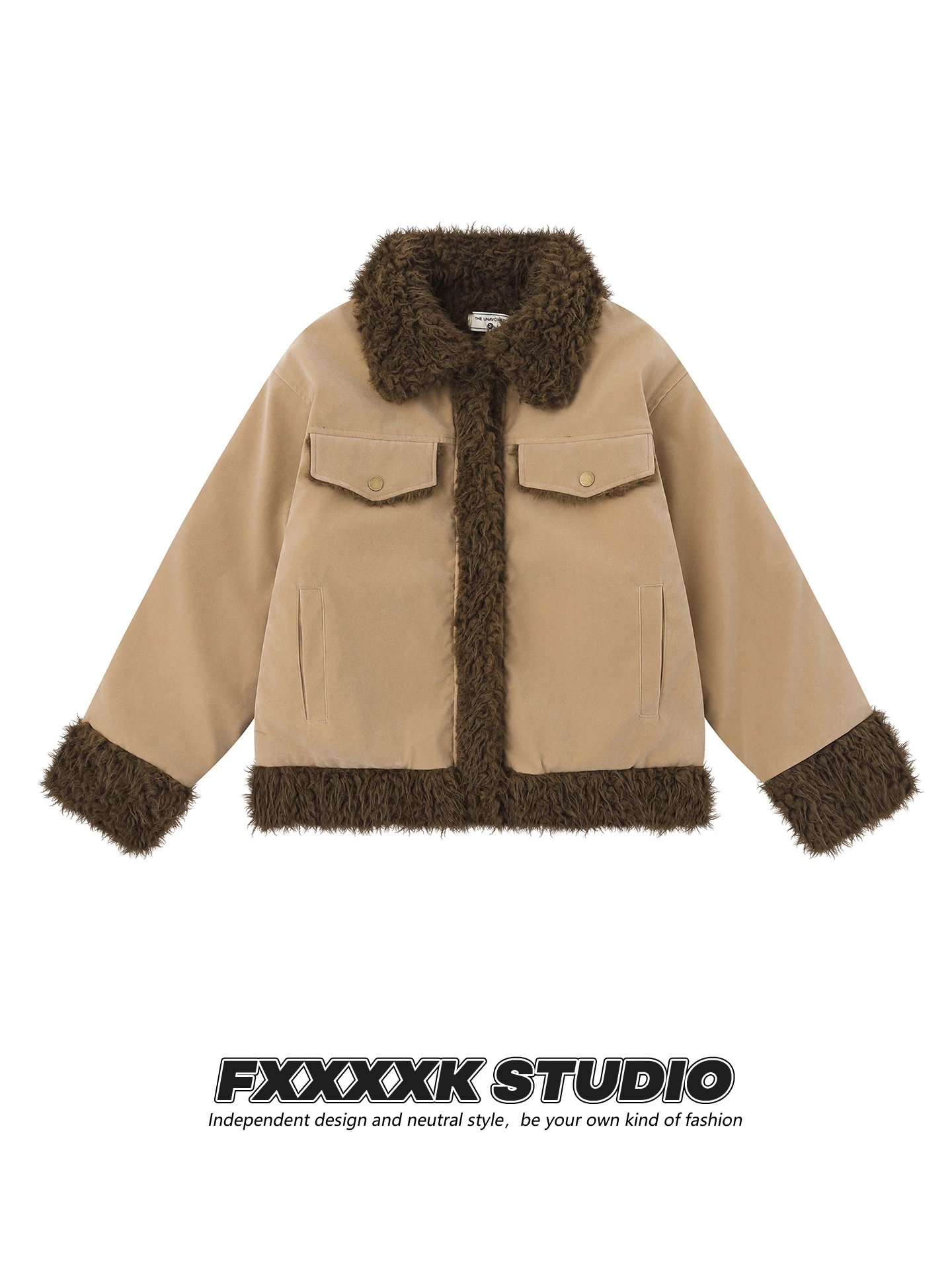 

FXK Original Retro American Trendy Brand Leather And Fur Inteated PU Leather Fce Lined Thiened Cotton Jaet Motorcycl...