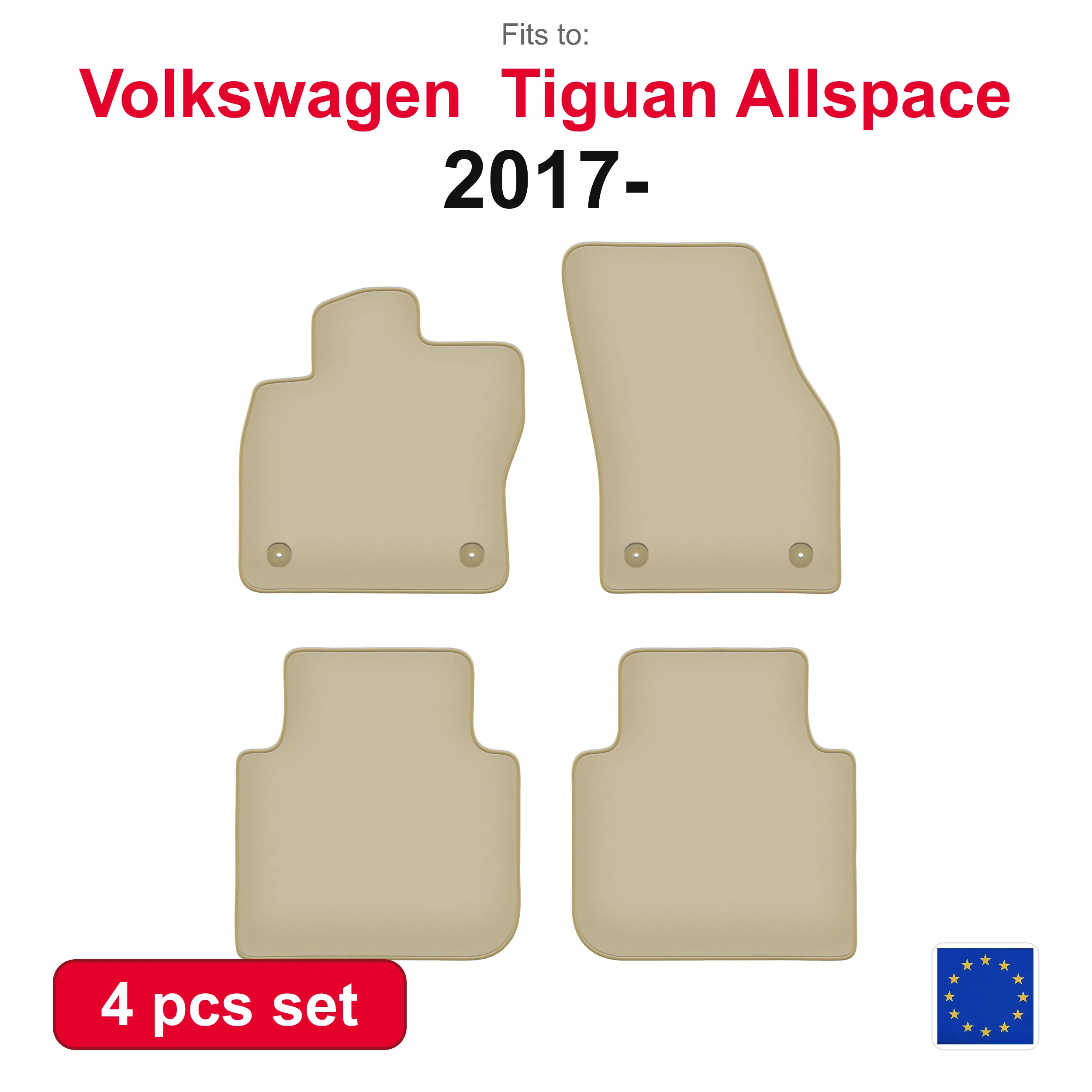 PREMIUM-Autovelourmatten für Skoda Kodiaq Crossover (2016-) – beige, passgenau (4 Stück), passgenaues Autofußmatten-Set