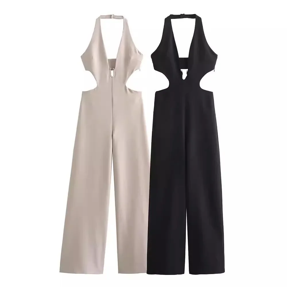 Off Shoulder Long Jumpsuits Woman 2024 Summer Women Hanging Neck Sexy Sleeveless Long Jumpsuit Woman Streetwear Romper