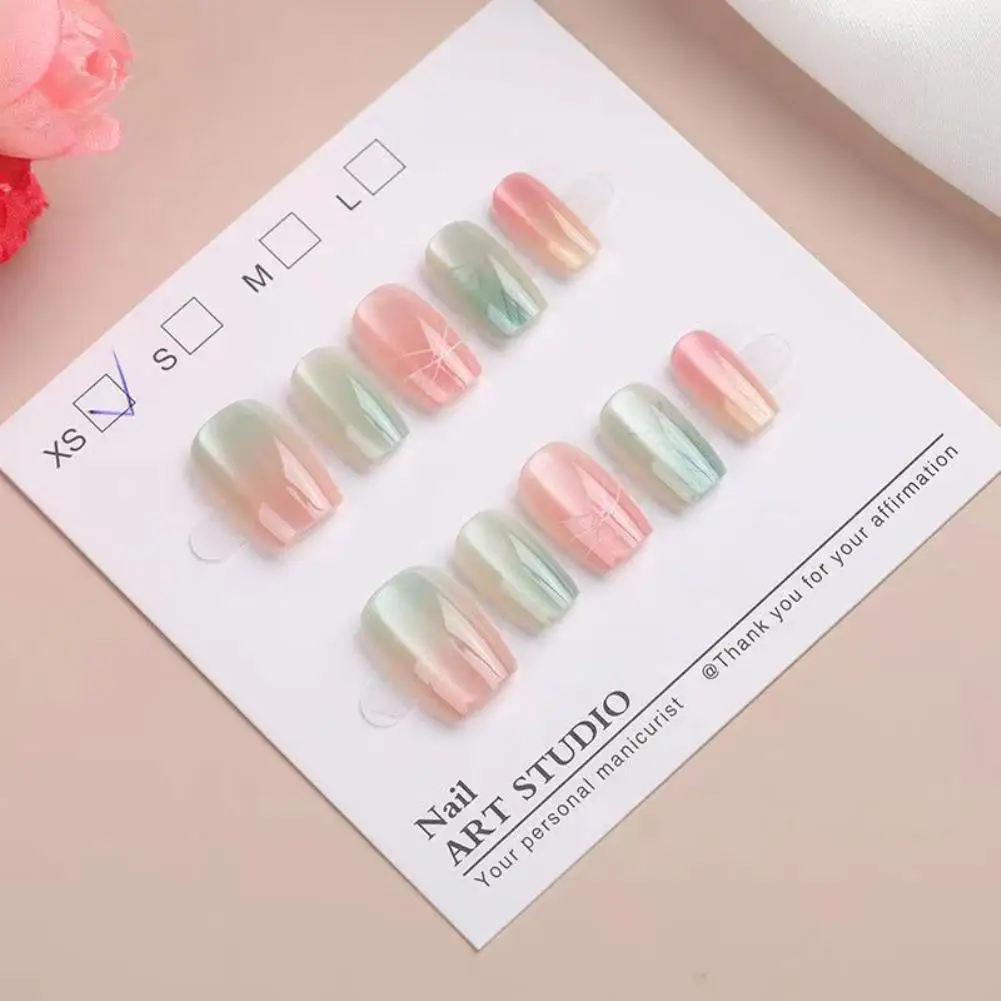 10 Pcs Women Fashion Multicolor Cat Eye Spring Wear On Nail Patch Detachable Nail Patch Dyeing Nail Patch Clear Nail Patch