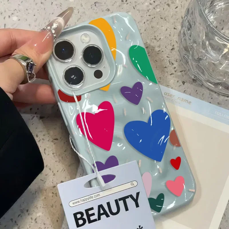 Coque de téléphone souple en TPU avec cœur d'amour coloré, étui à la mode pour iPhone 17 Air 16 17 15 14 13 11 12 Pro Max 15 16 Plus 17 16 15 14 Pro