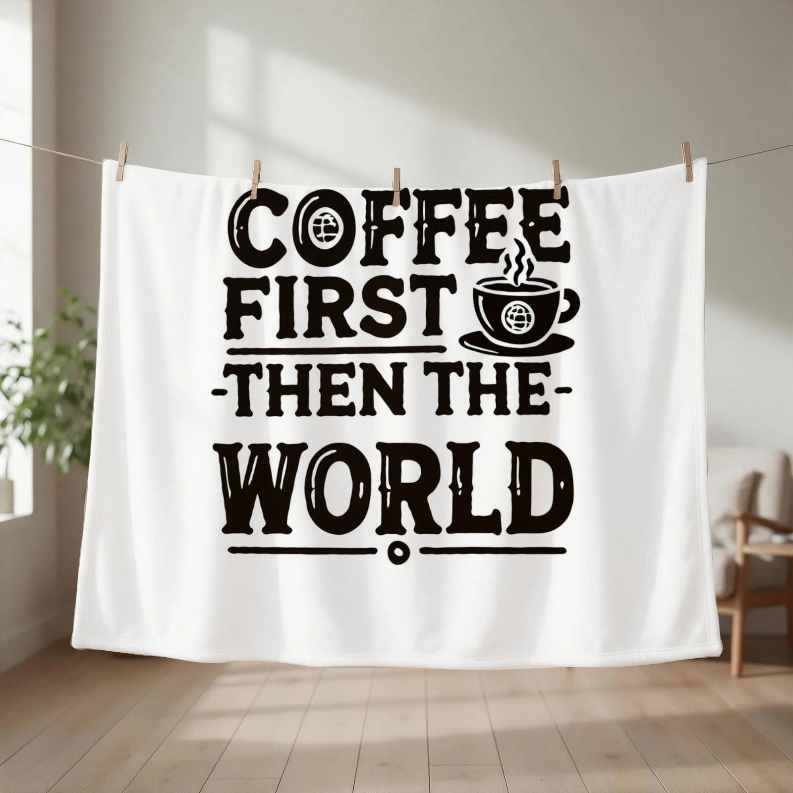 Coffee First - Funny Saying For Coffee Lovers Throw Blanket couch cozy soft plush fuzzy picnic outdoor blanket