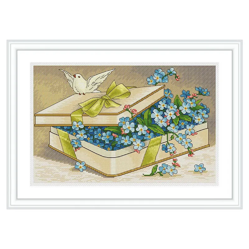 Fishxx Cross Stitch Kit B1689 Forget-Me-Not Flower Box Precision Printing