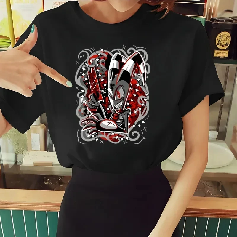 المرأة Helluva Boss تي شيرت الصيف القطن قصير الأكمام تي شيرت مطبوع مضحك خمر Harajuku قمم تي شيرت السيدات الشارع الشهير