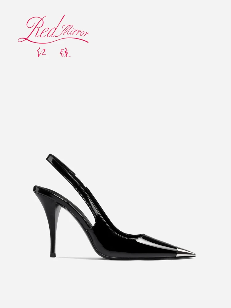 2025 جديد بارك كايينغ نفس الكعب العالي الأسود براءات الاختراع والجلود رقيقة كعب معدني مربع رئيس حذاء فردي حقيبة رئيس الصنادل النساء