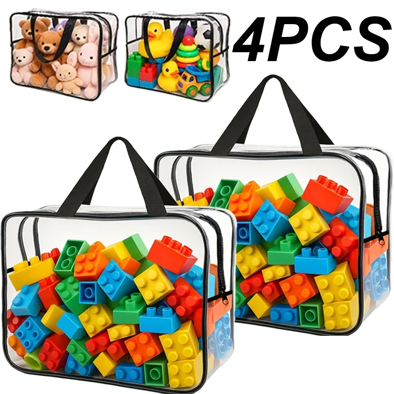 4/6Pcs Large Clear Plastic Storage Bags with Sturdy Zippers, Perfect for Travel, Clothes, Toys & Home Organization Essentials