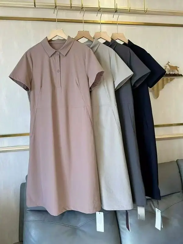 

plus Size Collar Dr Women Loose ort Sve mid Length Summer Korean Sle A-Line High Waist Casual Dres