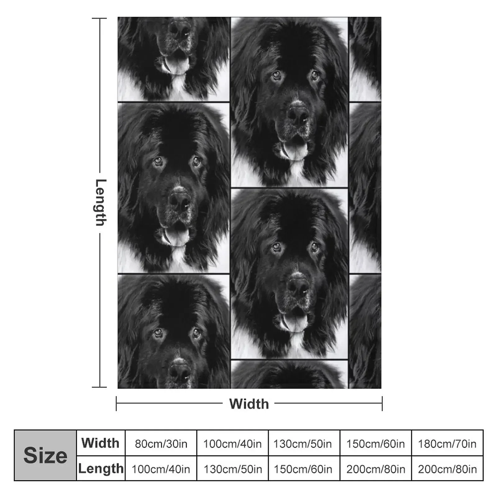 Newfoundland Dog Portrait in Black and White Throw Blanket bed plaid Beach Sofa Quilt Blankets