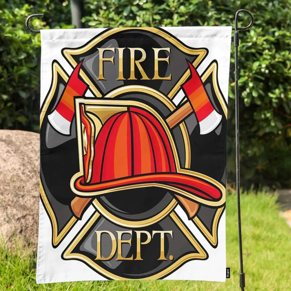 Mugod Firefighters Garden Flag Fire Badge Maltese Cross Symbol Fireman Firetruck Emergency Rescue Alert Decorative Spring Summer