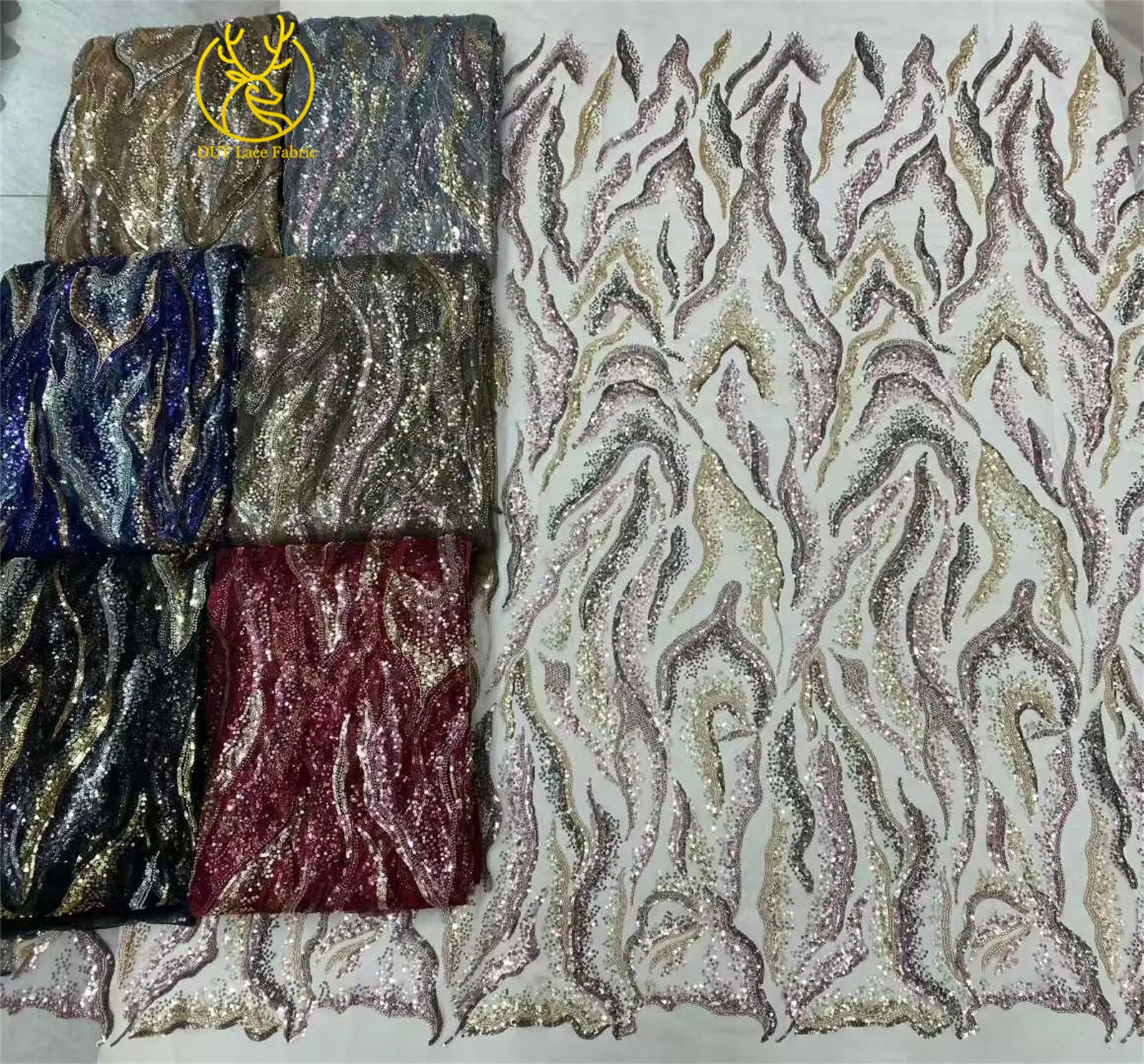 Luxuriöser nigerianischer Brautkleid-Stickerei-Perlen-Spitzenstoff 2026 – Hochwertiger afrikanischer Tüll mit Pailletten für Damen-Abendkleider zum Nähen – Detail 21