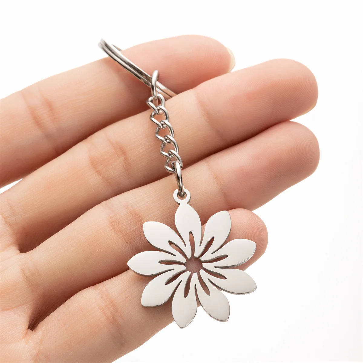 Diy Handmade Stainless Steel Keychain Car Keyholder For Women Luxury Leaf And Flower Bag Charm Keyring Clip Key Chain Jewelry image 6