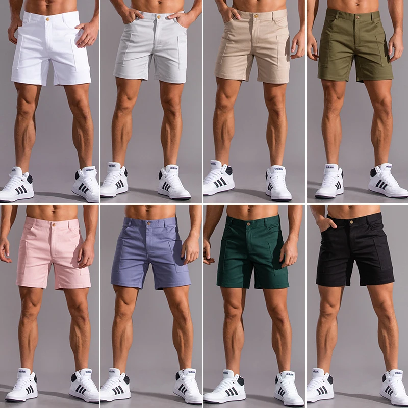 2023 New Summer 100% Cotton Solid Shorts Men High Quality Casual Business Social Elastic Waist Men Shorts 9 Colors Beach Shorts