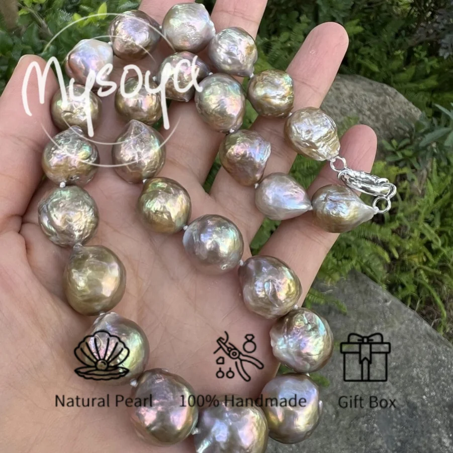 

Ожерелье MYSOYA с крупными барочными жемчужинами - нерегулярные формы и цвета, жемчуг 13-15 мм, в подарочной коробке, подарок на день рождения, свадебные украшения