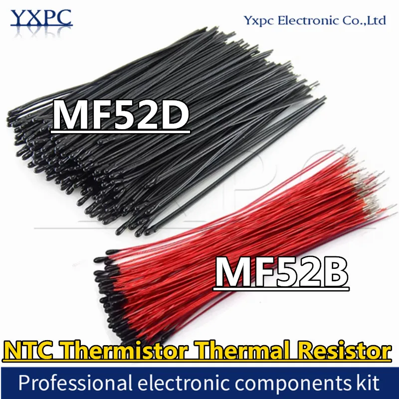 10PCS NTC Thermistor Thermal Resistor MF52B MF52D 50mm 10K 100K Probe strap wire B3950 B3435 1% 10CM Temperature control sensor