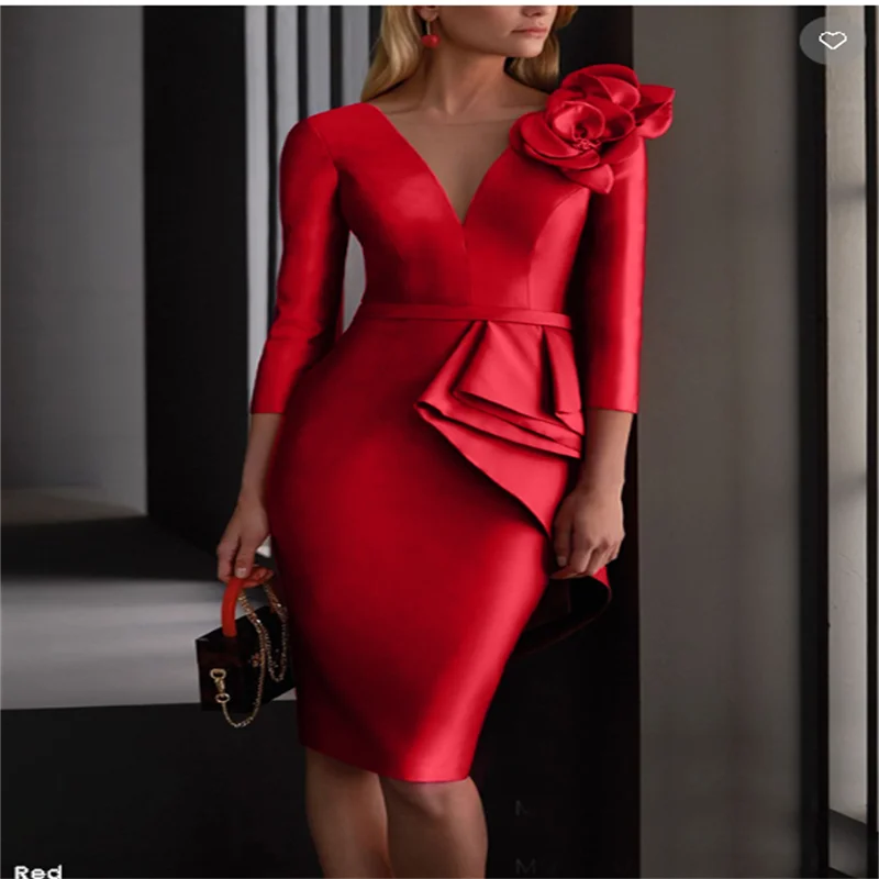 Red Evening Dresses for Moms Short Cocktail Dresses V Neck Mother of Bride Dresses Evening Dresses for Women Customized 2025