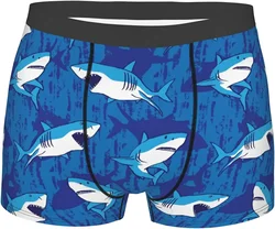 Men's Breathable Boxer Briefs Cute Blue Shark Comfort Soft Stretch Underwear Trunks with Bulge Pouch for Men Boys