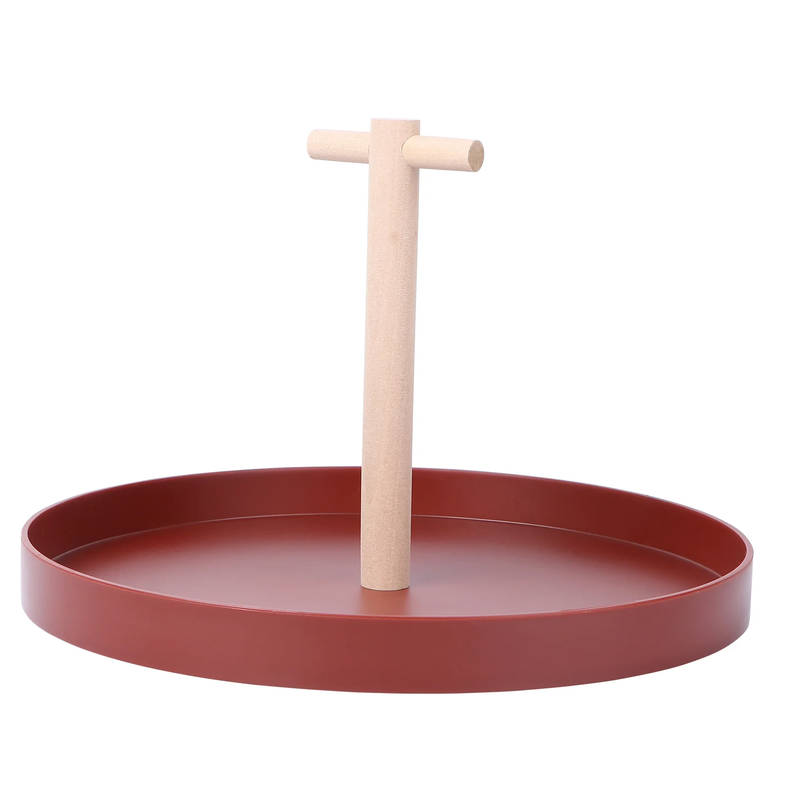 1pc Solid Wood Handle Tray Storage Organizer Home Decor Sundries Holder Round Plate For Keys Remote Jewelry Snacks Red
