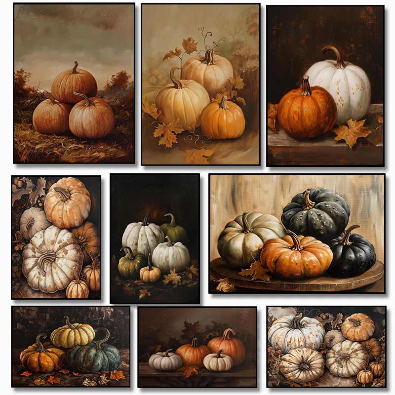 Resin Art Work - Vintage Herbst Laubkürbis Dekoration Kunstwerke Poster