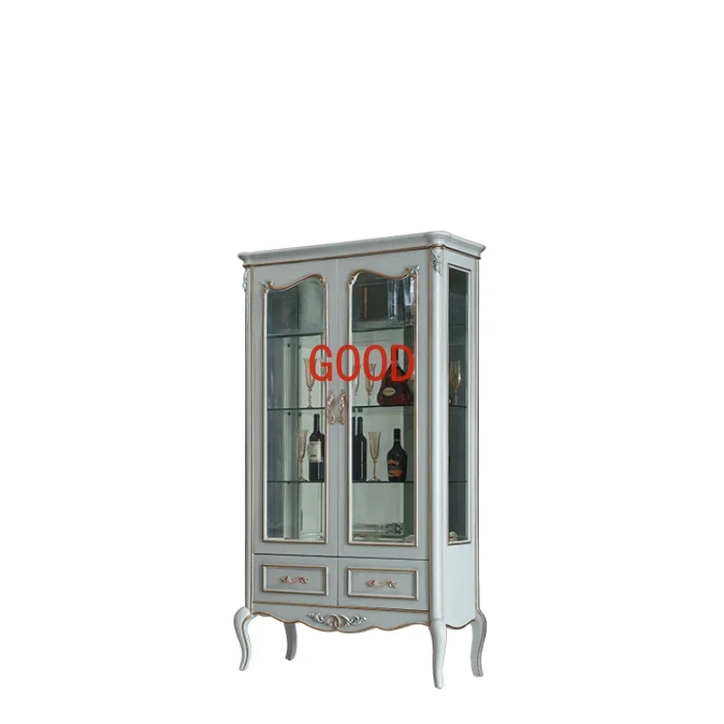Muebles franceses de estilo europeo, doble puerta tallada, gabinete de vino de 1 M, armario de vidrio para sala de estar, gabinete de suelo