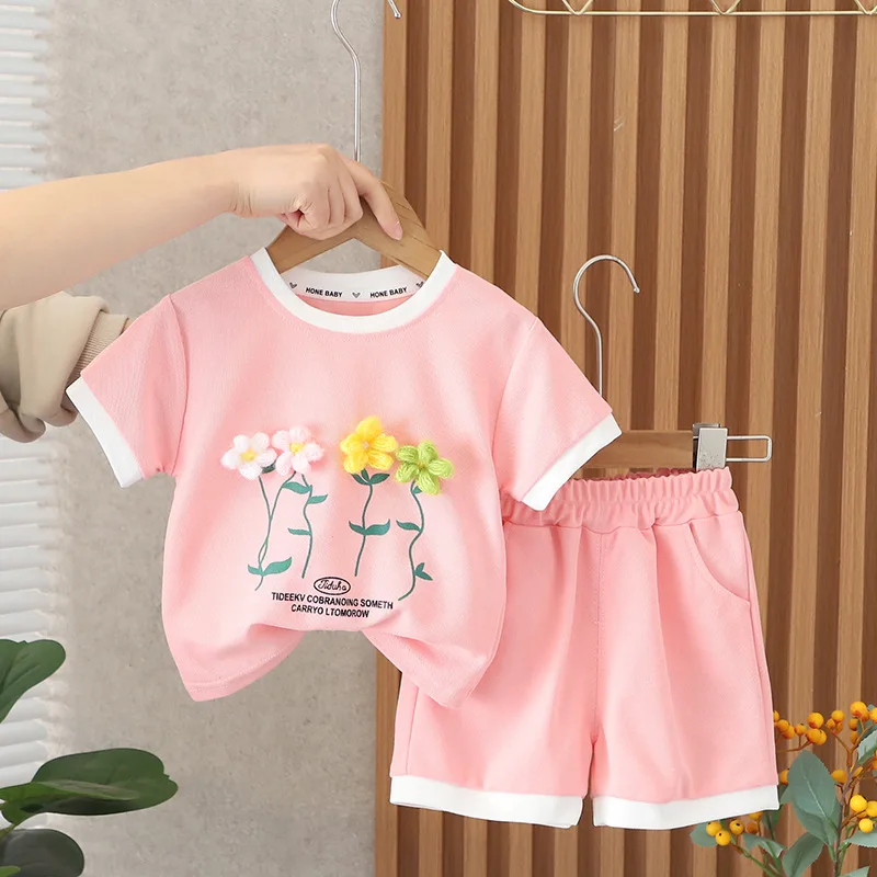 New Summer Baby Girl Clothes Suit Children T-Shirt Shorts 2Pcs/Sets Toddler Casual Cotton Costume Infant Outfits Kids Tracksuits