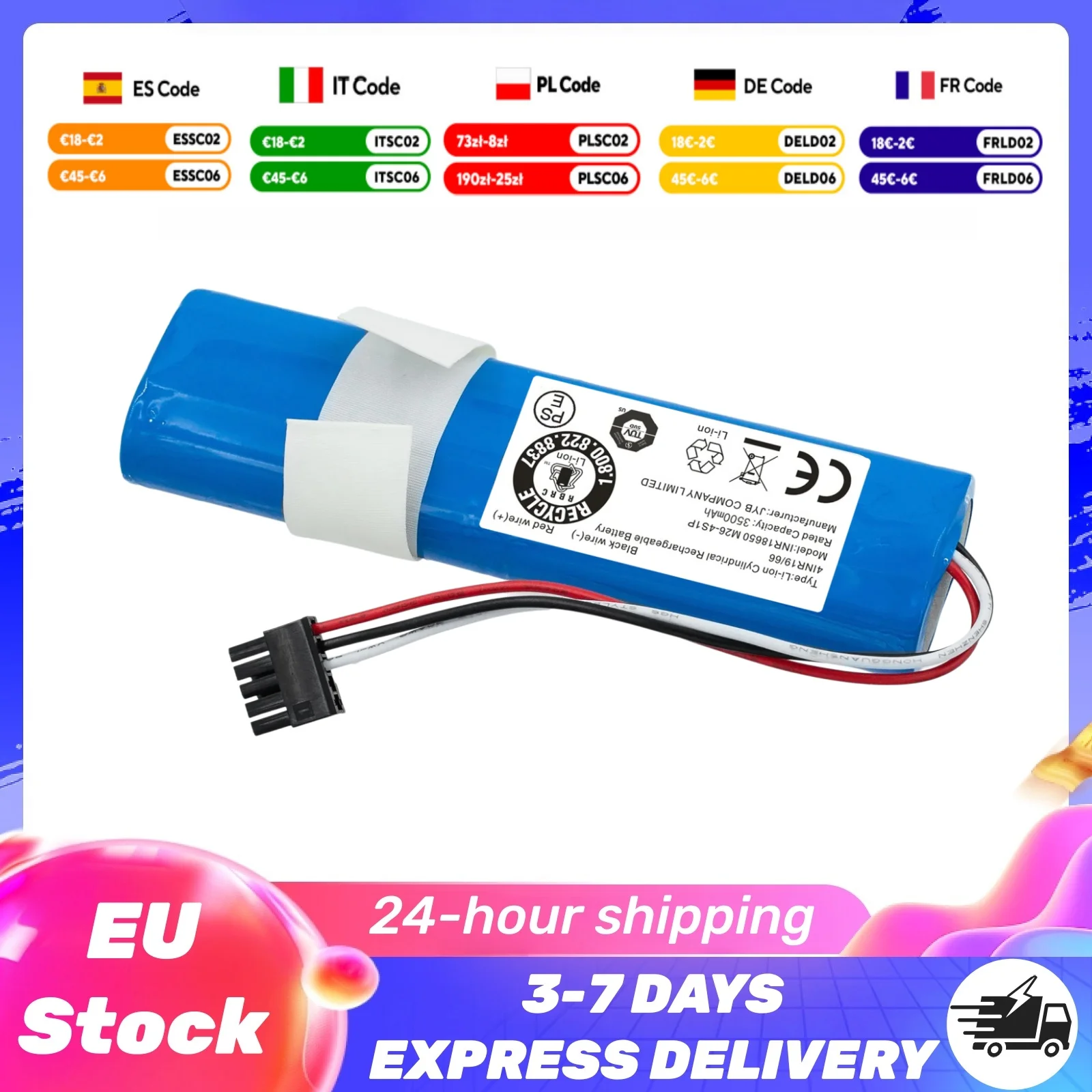 Batteria di ricambio STYTJ02YM 14.8V 3500mAh 2600mAh per Xiaomi Mi Robot Vacuum-Mop P/2S, Aspirapolvere Mijia LDS, Aspirapolvere Robot Haier JX37 Cong