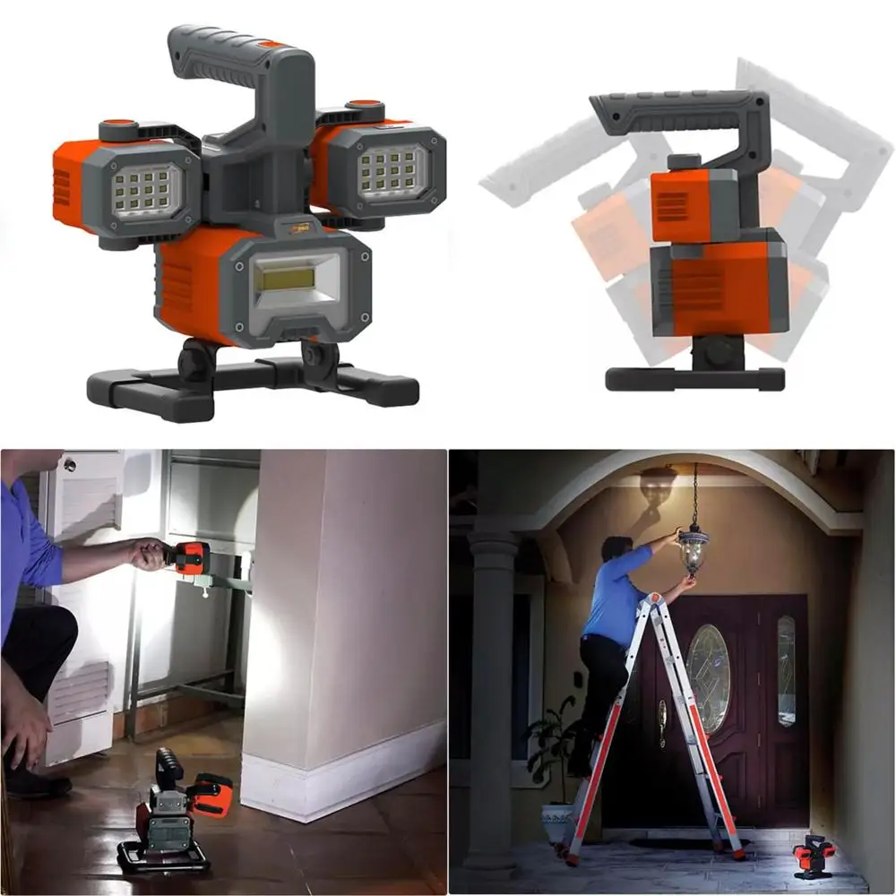 

Rechargeable LED Worklight Spotlight 2000 Lumens Black Orange Portable Outdoor Lighting