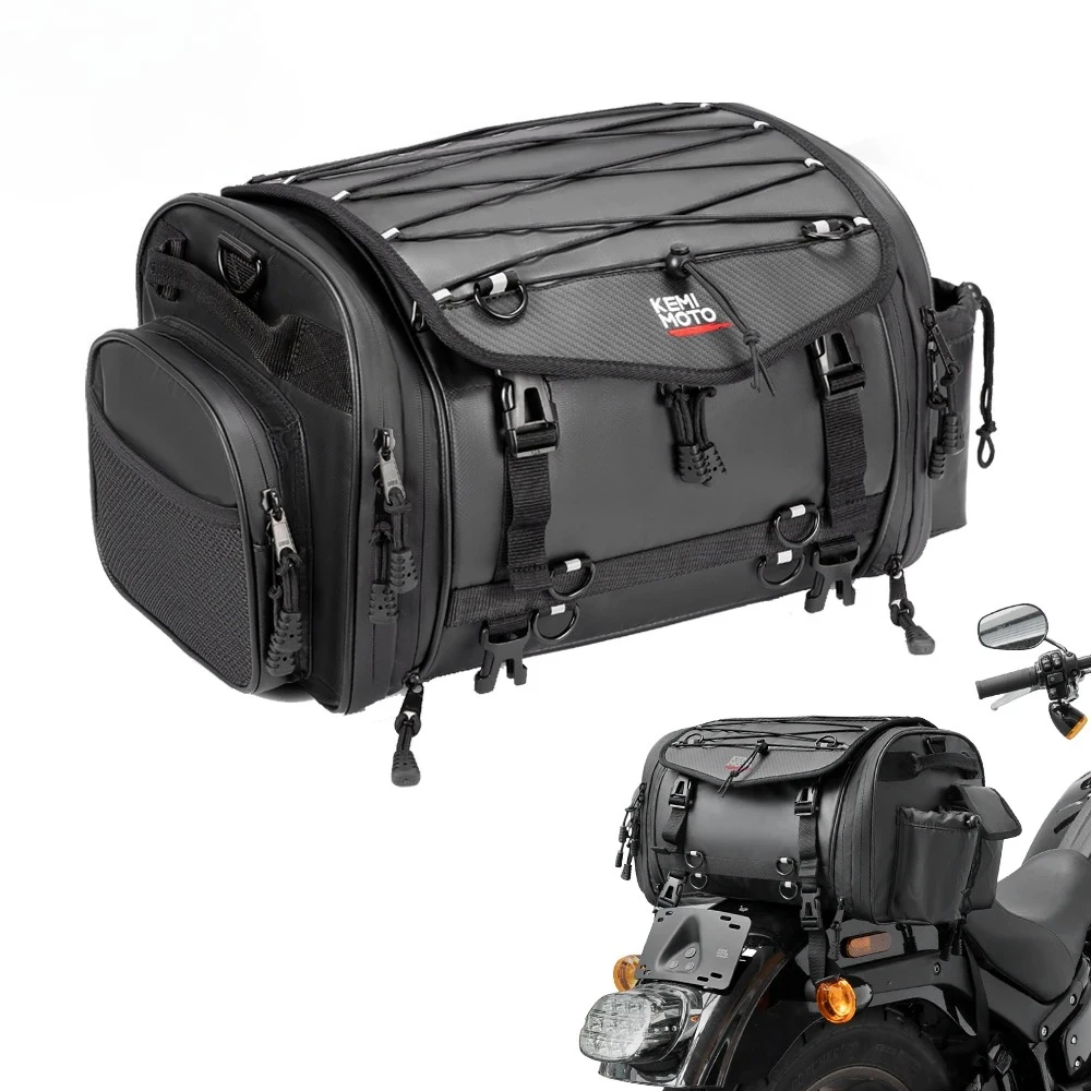 Motorcycle Travel Luggage Bags Expandable Motorcycle Tail Bag PVC Waterproof Rear Rack Trunk Pannier Bag Universal for Motorbike