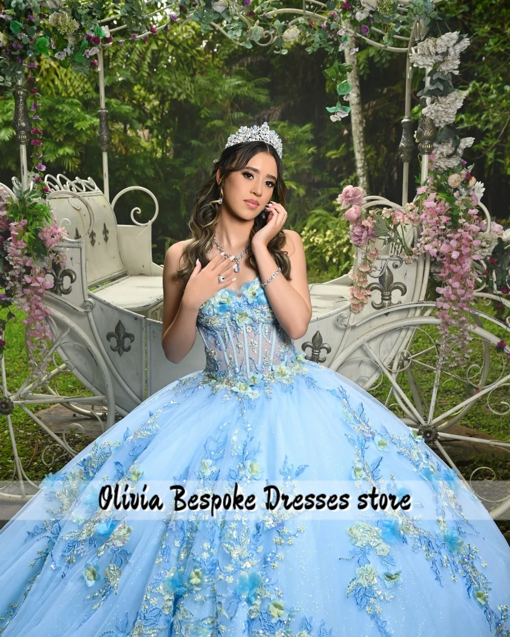 Robes de Quinceanera en Tulle bleu pour 15 ans, épaules dénudées, avec des Appliques de perles, robe de bal d'anniversaire mexicain, personnalisée, 2026