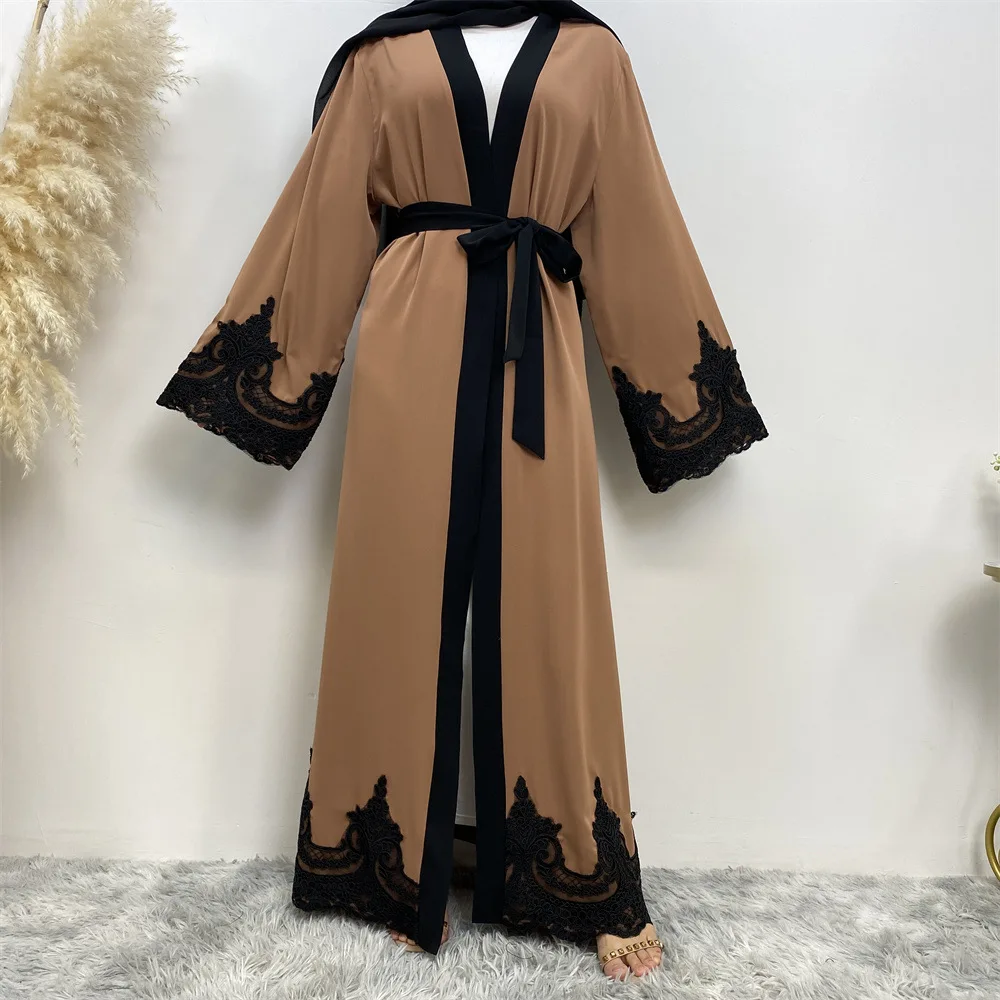 

Eid Party Lace Open Abaya Muslim Women Cardigan Maxi Dress Turkey Dubai Kaftan Kimono Arab Long Robe Islam Ramadan Jalabiya Gown