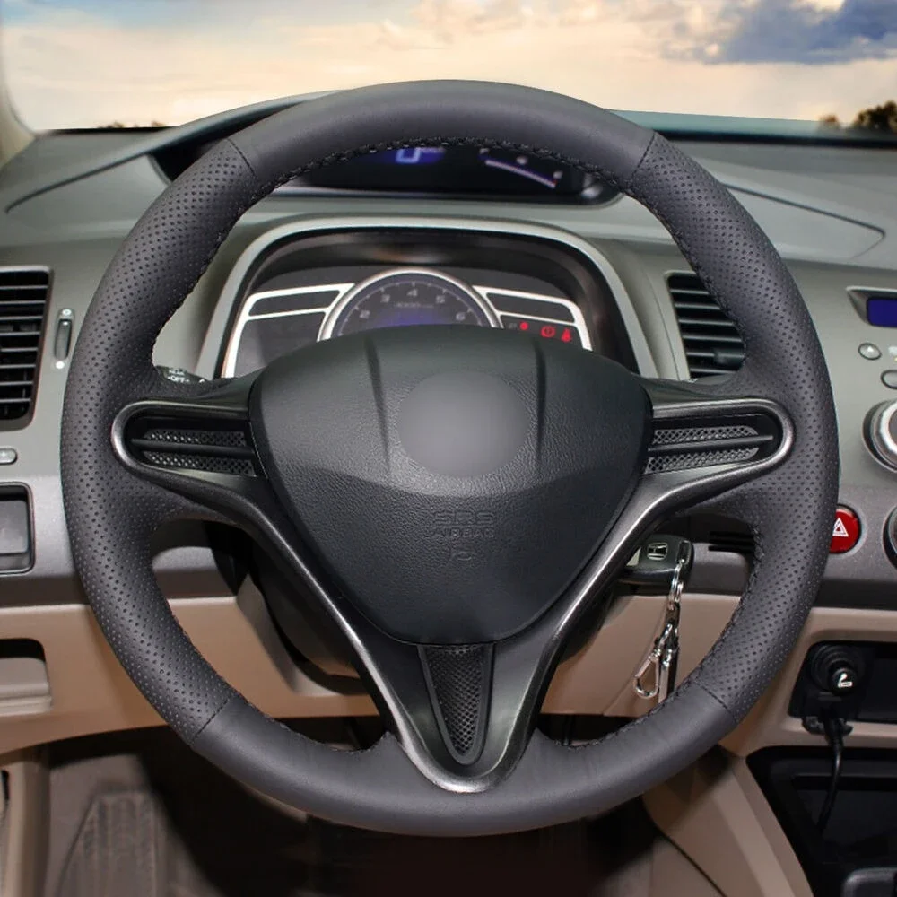 

Чехол на руль из черной искусственной кожи для самостоятельной установки (DIY) для Honda Civic 8 2006-2011, 3-спицевый, аксессуары для интерьера автомобиля