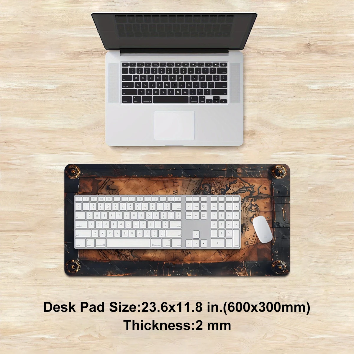 لوحة ماوس بوصلة خريطة عتيقة - غير قابلة للانزلاق، قابلة للغسل بحافة مخيطة معززة، سجادة مكتب كمبيوتر متعددة الحجم للمكتب والمنزل
