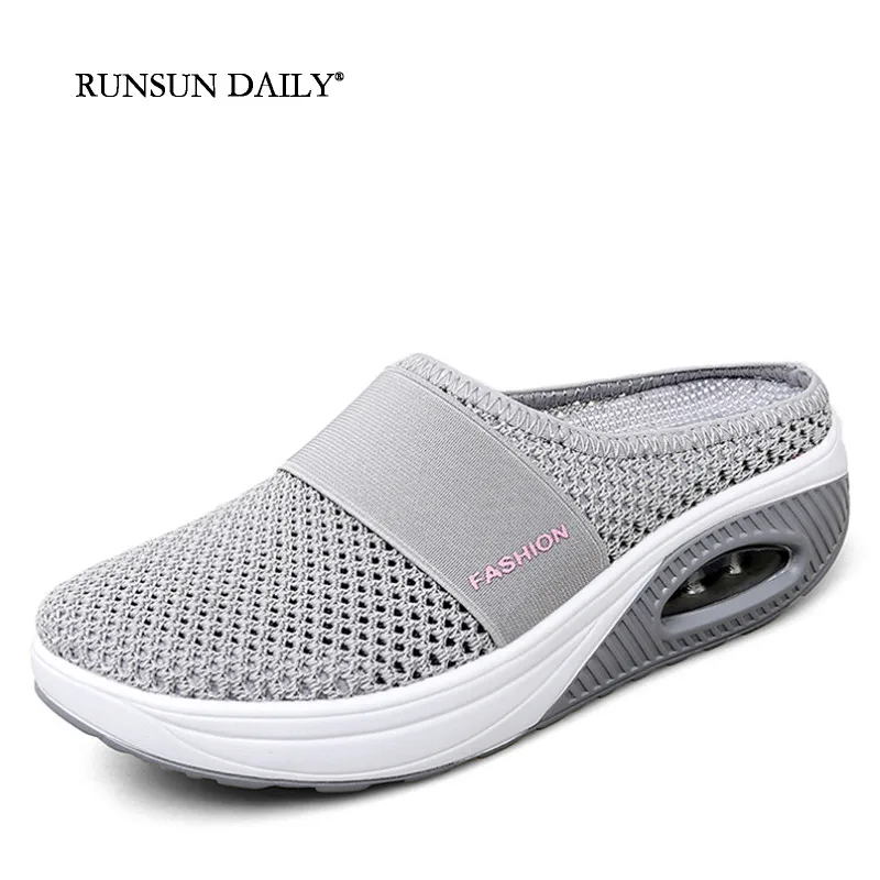 Sneakers Air Cushion Women Walking Shoes Comfortable Breathable Casual Mother Shoes Platform Increasing Height Slip-on Sandals