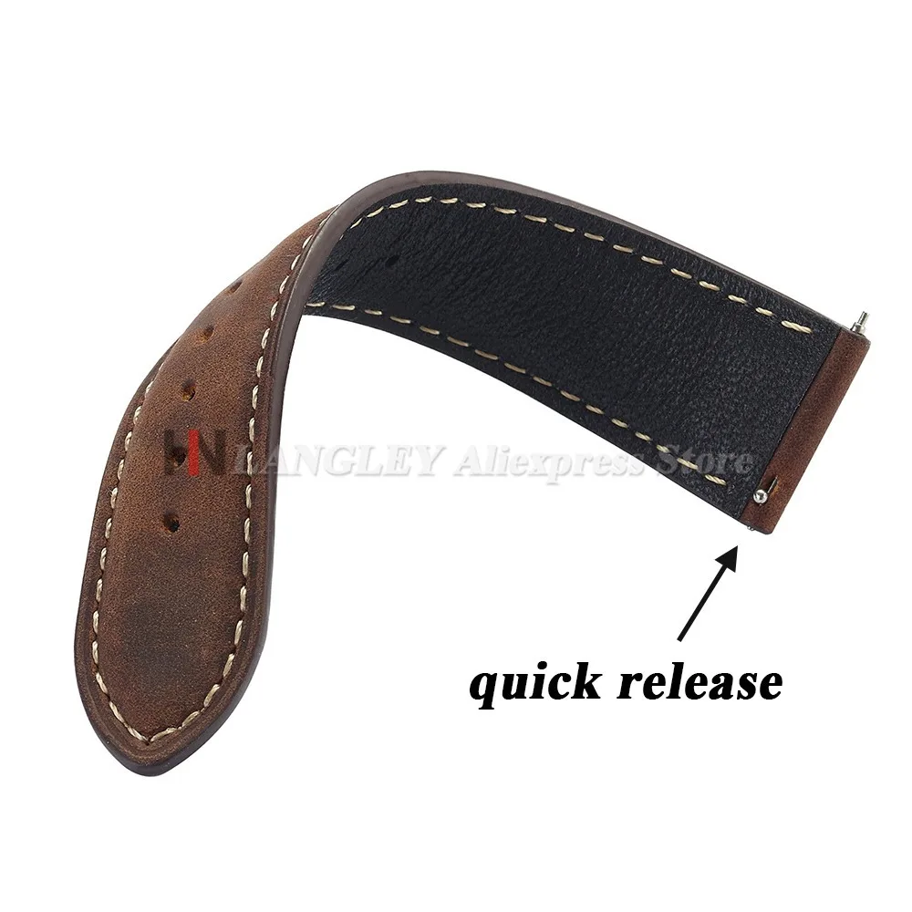 Cowhide Leather Watch Strap 14mm 16mm 18mm 20mm 22mm 24mm for Samsung Galaxy Watch 7/6/5/4 Vintage Brown Quick Release Bracelets