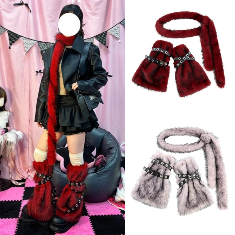 

Punk Furry Long Belt Leg Covers Y2K Warm Soft Plush Waist Chain Hip Hop Dance Accessory Harajuku Cosplay Wild Look Decoration