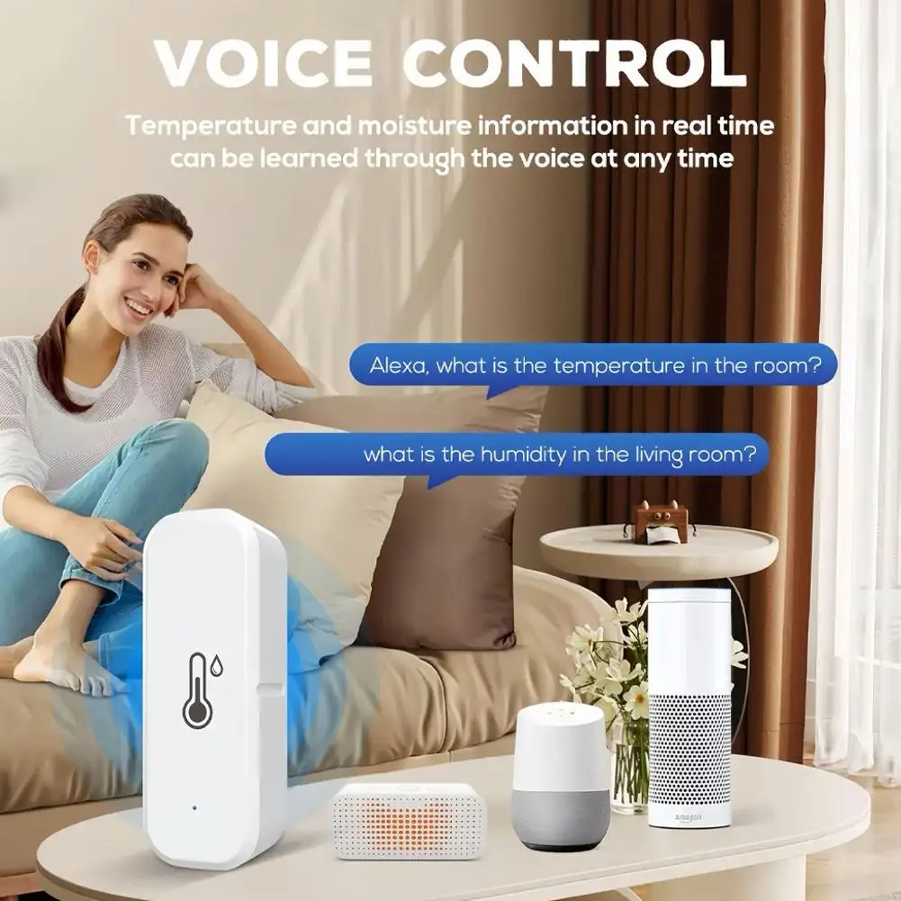 For Tuya WiFi Temperature And Humidity Sensor Indoor Thermometer Monitor Smart Life App Control Works