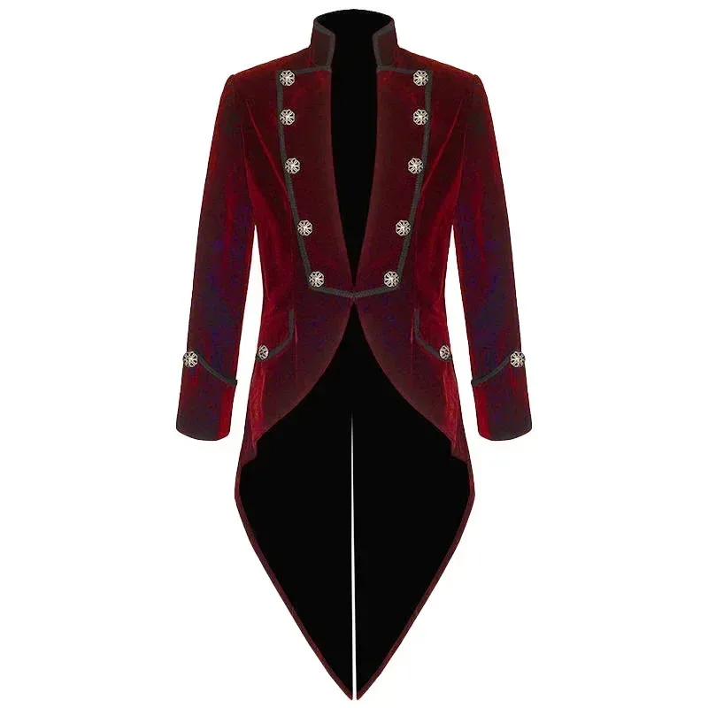 

Men's Medieval Steampunk Jacket Irregular Retro Gothic Cosplay Costume Full Sleeve Buttoned Tuxedo for Halloween Party
