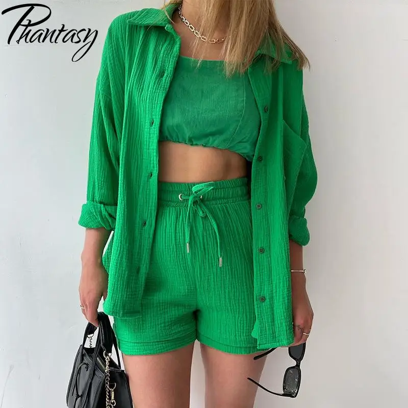 

Phantasy Women Two Piece Set Green Sporty Suit Green Long Sleeved Tops Autumn Fashion Streetwear Female Casual Three Piece Set