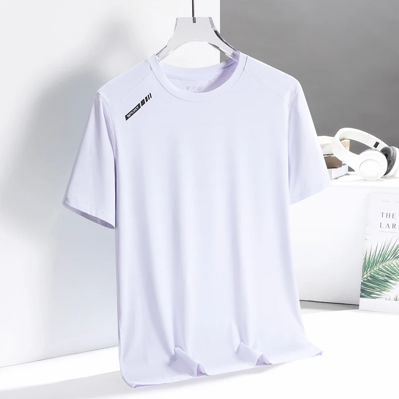 Fashionable New Summer Sports Men\'s Casual Full-Color Ice Silk Short-Sleeved T-Shirt Loose Large Size Breathable Gym Clothing