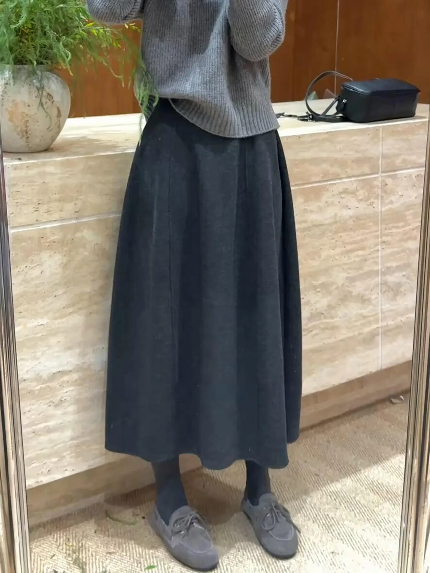 Women Korean Split Sexy Long Skirt 2026 Autumn Winter Woolen Slim Thick Streetwear Fashion Vintage Versatile Bodycon Skirt D816