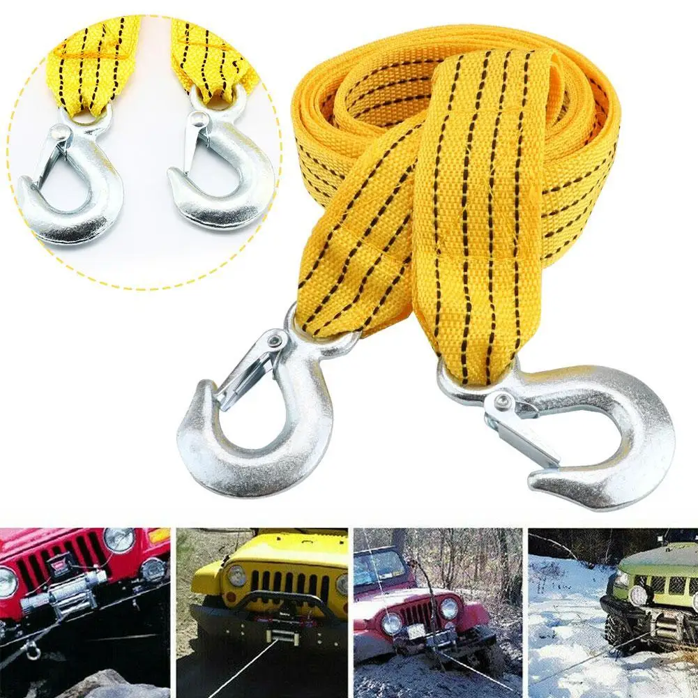 3Tons Auto Towing Rope Vehicle Emergency Tow Strap Nylon Alloy Steel Hook Accessories For Trailer Off Road 4x4 Motorcycle