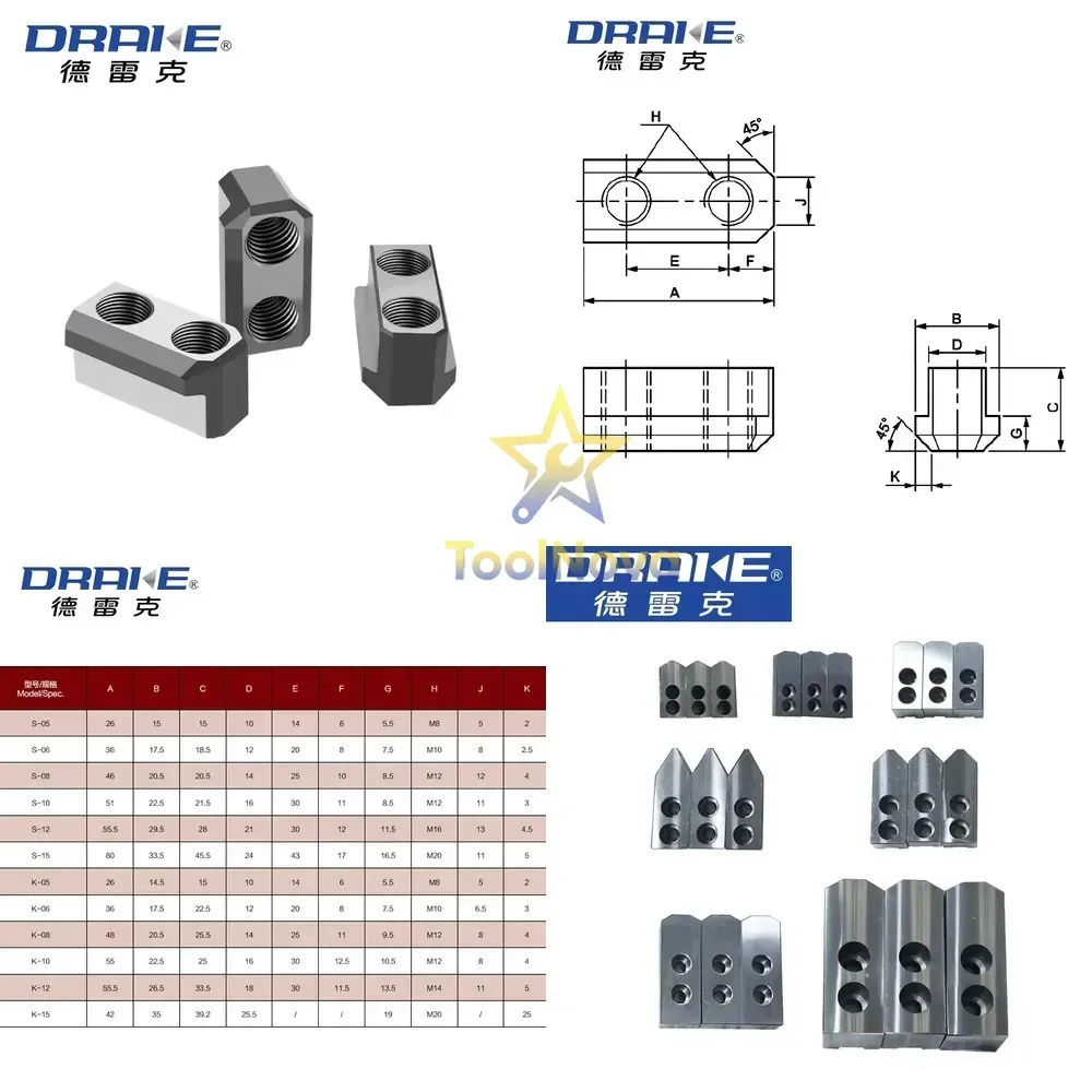 Hydraulic Chuck Oil Pressure Claw 5 6 8 10 Inch High Quality Standard T-nuts T-nut for Mechanical CNC Lathe Chuck Jaw