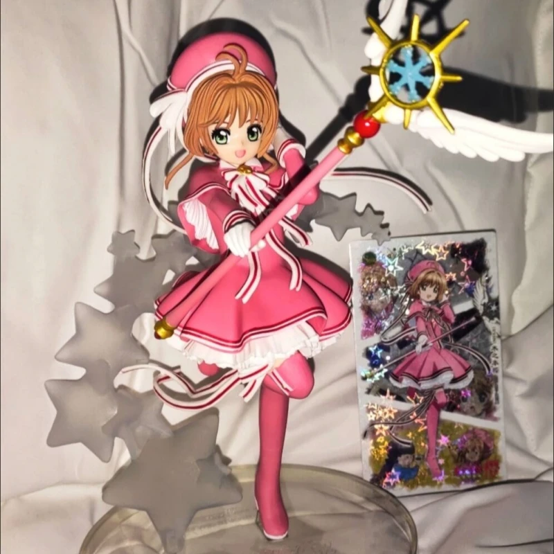 

18cm Genuine Cardcaptor Sakura Kinomoto Sakura Pink Wand Collectible Figurine Model Decoration Gift For Fans