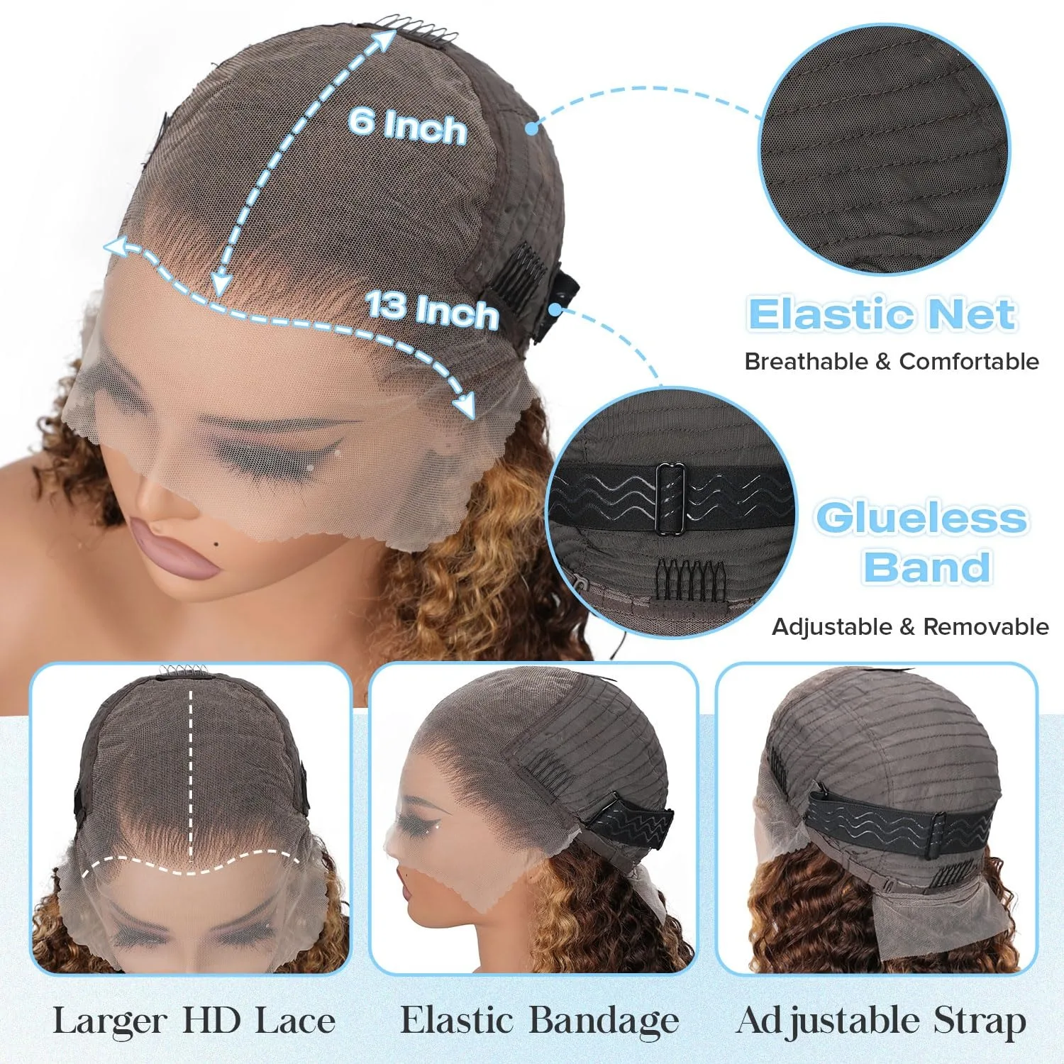 13x4 موجة عميقة مجعد الدانتيل الجبهة الباروكات للنساء 4/27 تسليط الضوء على الدانتيل الجبهة الباروكات شعر الإنسان غلويليس قصيرة بوب شعر مستعار قبل قطعها مع #5